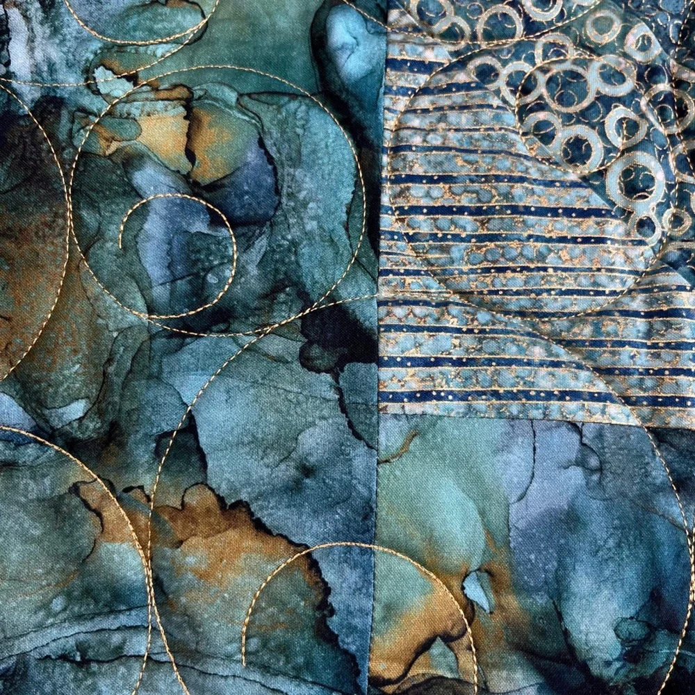 Handcrafted NEW Geometric Quilted Throw Blanket 60x44 Batik Ocean Celestial Art